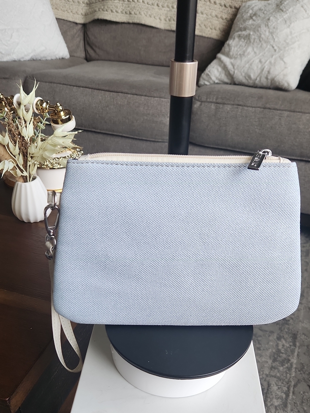 Light Blue Denim Wristlet Pouch – Women’s Casual Clutch